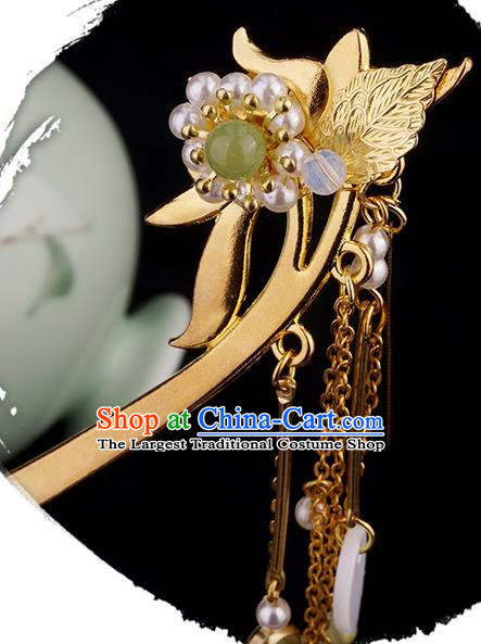 Chinese Ancient Princess Orchids Hair Stick Hair Accessories Traditional Jin Dynasty Golden Leaf Tassel Hairpin