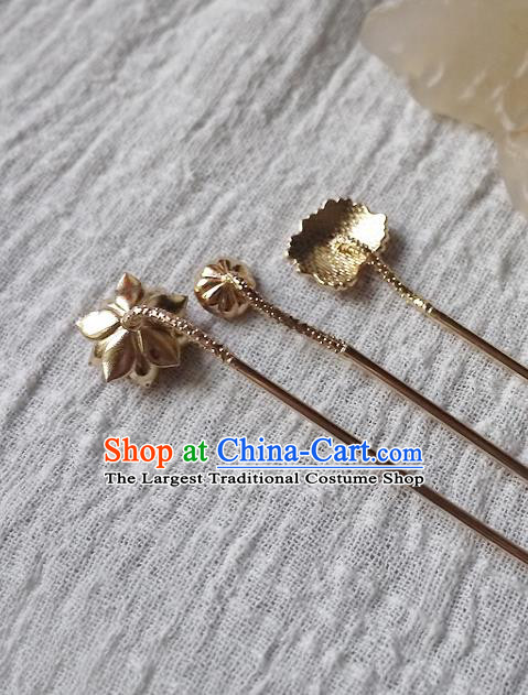 Chinese Ancient Empress Hairpin Hair Accessories Traditional Tang Dynasty Brass Lotus Hair Stick