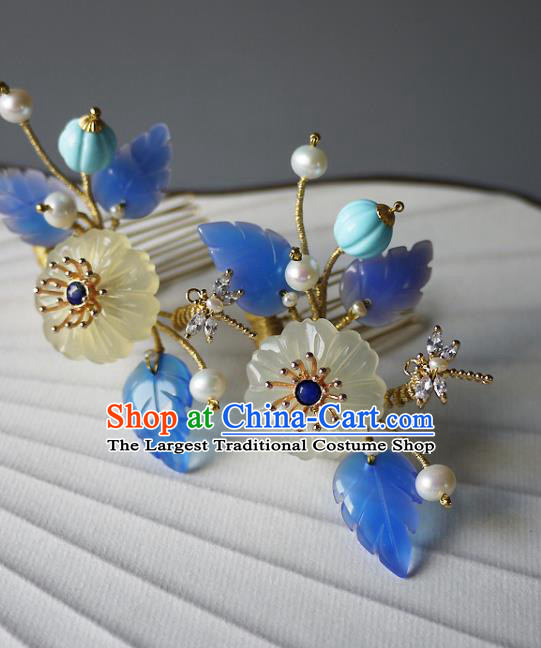 Chinese Ancient Court Lady Hairpin Hair Accessories Traditional Ming Dynasty Jade Flower Hair Stick