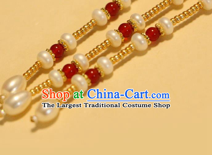 China Ancient Court Woman Golden Peony Hairpin Traditional Hanfu Hair Accessories Tang Dynasty Pearls Tassel Hair Stick