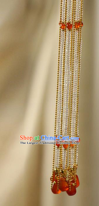 Chinese Traditional Cheongsam Golden Lantern Pendant Ancient Palace Lady Beads Tassel Brooch Accessories