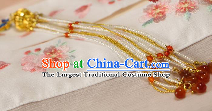 Chinese Traditional Cheongsam Golden Lantern Pendant Ancient Palace Lady Beads Tassel Brooch Accessories