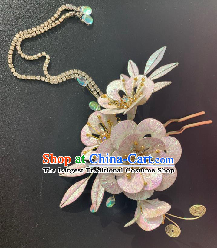 China Ancient Noble Woman Tassel Hairpin Traditional Hanfu Hair Accessories Song Dynasty Silk Camellia Hair Stick