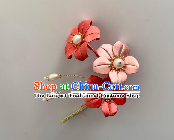 China Ancient Palace Lady Hairpin Traditional Hanfu Hair Accessories Ming Dynasty Silk Lily Flowers Hair Stick