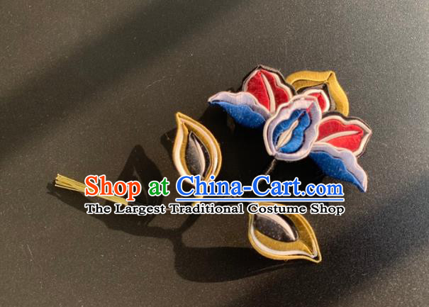 China Tang Dynasty Silk Flower Hair Stick Ancient Palace Lady Hairpin Traditional Hanfu Hair Accessories