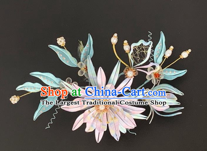 China Ancient Imperial Concubine Hairpin Traditional Hanfu Hair Accessories Song Dynasty Silk Chrysanthemum Hair Stick
