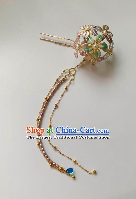 China Handmade Silk Hydrangea Hairpin Traditional Hanfu Hair Accessories Ancient Tang Dynasty Palace Lady Hair Stick
