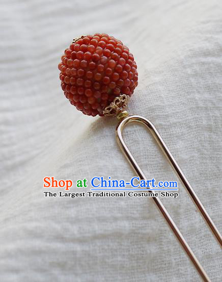 Chinese Ancient Palace Lady Agate Beads Hairpin Hair Accessories Traditional Qing Dynasty Court Woman Hair Stick