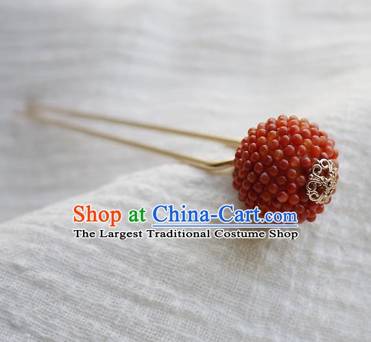 Chinese Ancient Palace Lady Agate Beads Hairpin Hair Accessories Traditional Qing Dynasty Court Woman Hair Stick