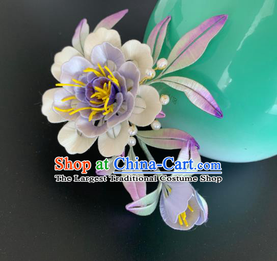 China Traditional Hanfu Hair Accessories Ancient Song Dynasty Imperial Concubine Hair Comb Handmade Lilac Peony Hairpin