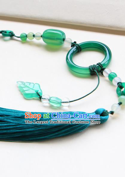 Chinese Traditional Hanfu Blue Tassel Belt Pendant Ancient Swordsman Jade Waist Accessories