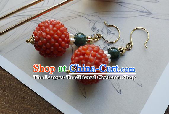 Chinese Ancient Court Agate Beads Ear Accessories Traditional Qing Dynasty Imperial Concubine Earrings