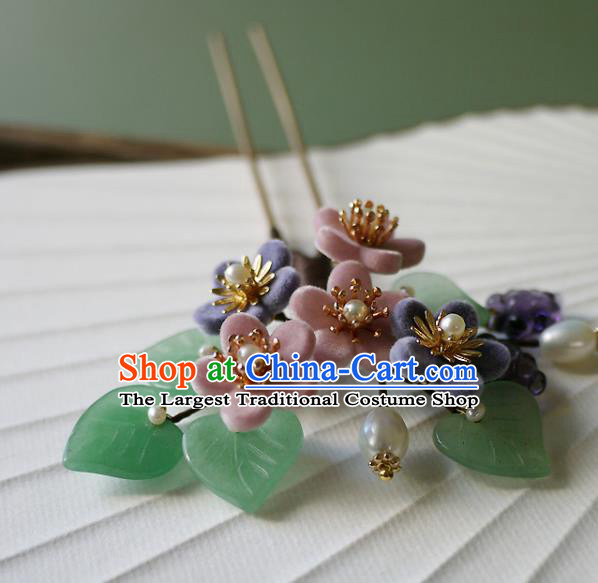 Chinese Ancient Imperial Concubine Plum Blossom Hairpin Hair Accessories Traditional Qing Dynasty Court Woman Pearls Hair Stick