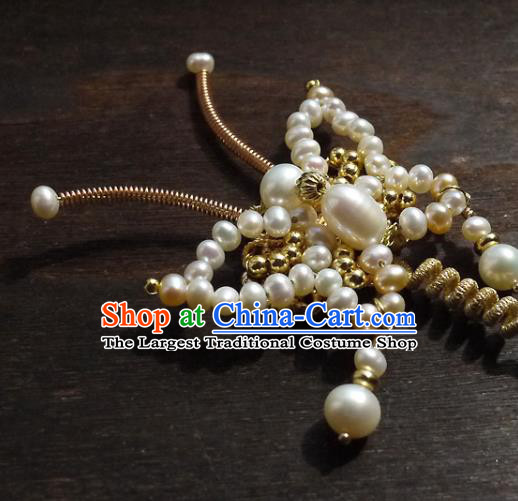 Chinese Ancient Princess Pearls Butterfly Hairpin Hair Accessories Traditional Qing Dynasty Imperial Concubine Hair Stick