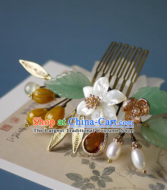 Chinese Ancient Palace Lady Hairpin Hair Accessories Traditional Qing Dynasty Shell Flower Hair Comb