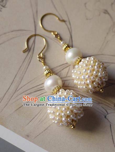 Chinese Ancient Imperial Concubine Ear Accessories Traditional Qing Dynasty Court Pearls Gourd Earrings