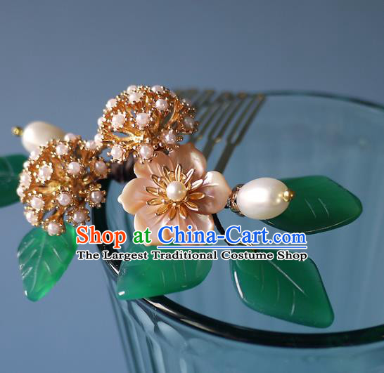 Chinese Ancient Princess Shell Flower Hairpin Hair Accessories Traditional Qing Dynasty Pearls Hair Comb