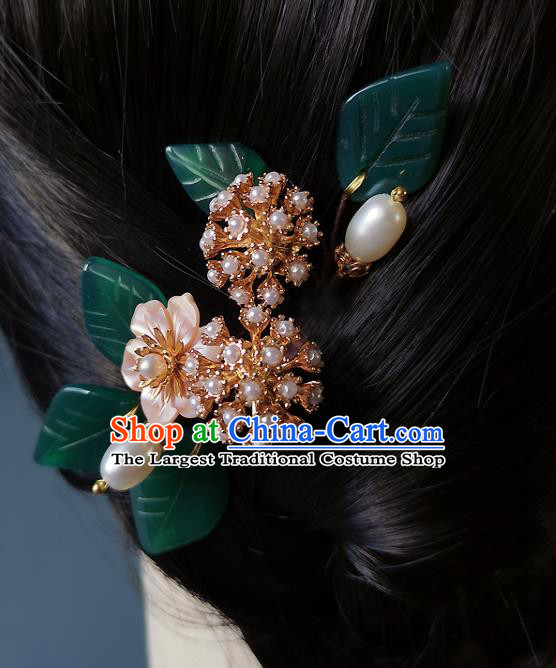 Chinese Ancient Princess Shell Flower Hairpin Hair Accessories Traditional Qing Dynasty Pearls Hair Comb