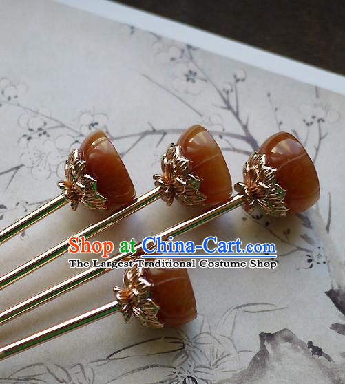 Chinese Ancient Princess Agate Lotus Seedpod Hairpin Hair Accessories Traditional Song Dynasty Court Beauty Hair Stick