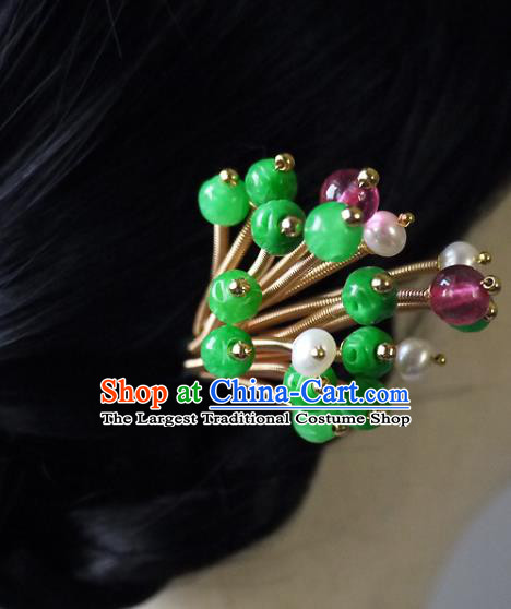 Chinese Ancient Imperial Consort Jadeite Hairpin Hair Accessories Traditional Qing Dynasty Court Woman Hair Stick