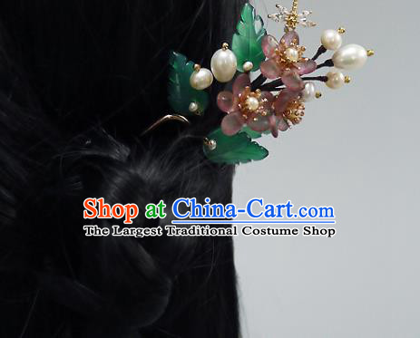 Chinese Ancient Court Lady Pearls Hairpin Traditional Ming Dynasty Princess Plum Blossom Hair Stick