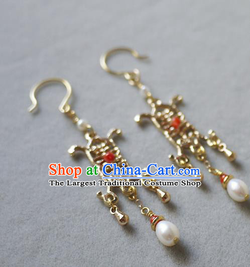 Chinese Ancient Royal Empress Ear Accessories Traditional Cheongsam Wedding Golden Earrings