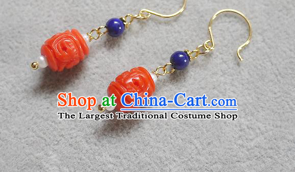 Chinese Ancient Qing Dynasty Imperial Consort Ear Accessories Traditional Cheongsam Lapis Earrings