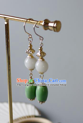 Chinese Ancient Imperial Consort Ear Accessories Traditional Qing Dynasty Court Jade Earrings