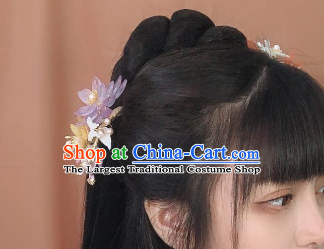 Chinese Ancient Princess Yellow Shell Plum Hairpin Traditional Ming Dynasty Young Lady Lilac Flower Hair Stick