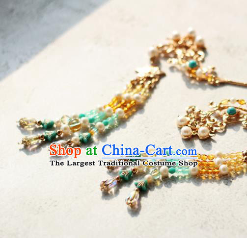 Chinese Ancient Court Beauty Hairpin Traditional Tang Dynasty Princess Hair Stick Tassel Step Shake