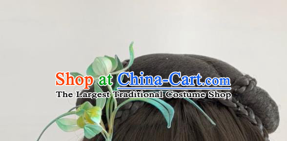 China Handmade Green Silk Orchids Hairpin Traditional Hanfu Hair Accessories Ancient Song Dynasty Princess Hair Stick
