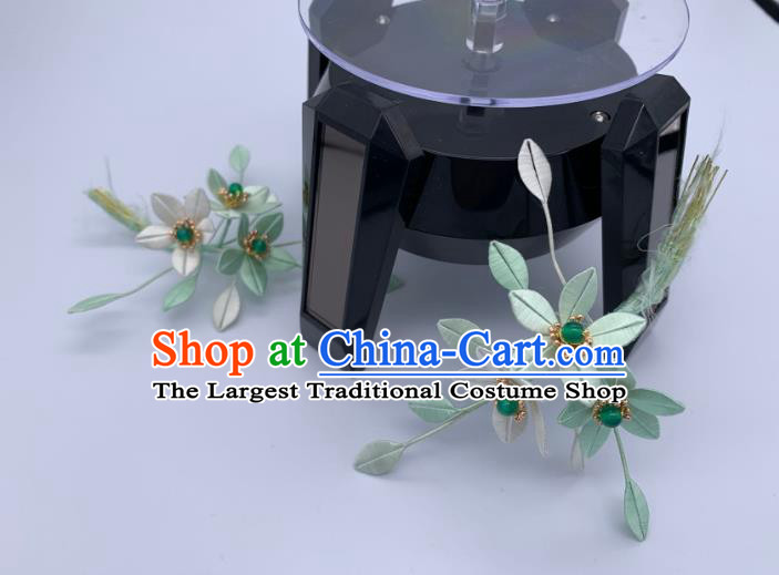 China Handmade Light Green Silk Flowers Hairpin Traditional Hanfu Hair Accessories Ancient Song Dynasty Hair Sticks