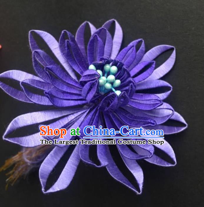 China Handmade Purple Silk Chrysanthemum Hairpin Traditional Hanfu Hair Accessories Ancient Imperial Concubine Hair Stick