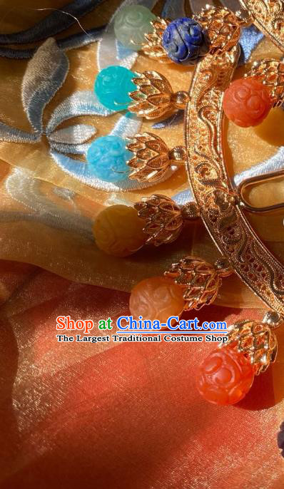 China Handmade Colorful Gems Hairpin Traditional Song Dynasty Hair Accessories Ancient Noble Woman Hair Stick