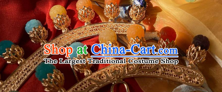 China Handmade Colorful Gems Hairpin Traditional Song Dynasty Hair Accessories Ancient Noble Woman Hair Stick