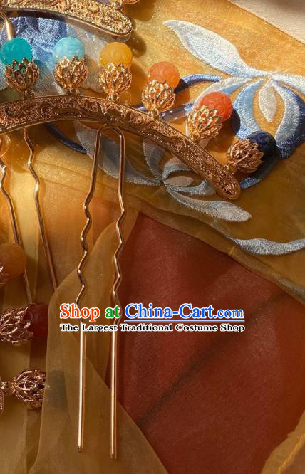 China Handmade Colorful Gems Hairpin Traditional Song Dynasty Hair Accessories Ancient Noble Woman Hair Stick