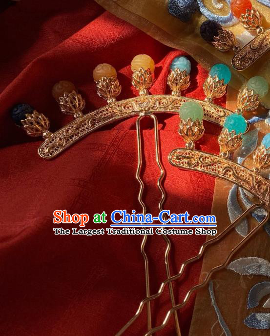 China Handmade Colorful Gems Hairpin Traditional Song Dynasty Hair Accessories Ancient Noble Woman Hair Stick