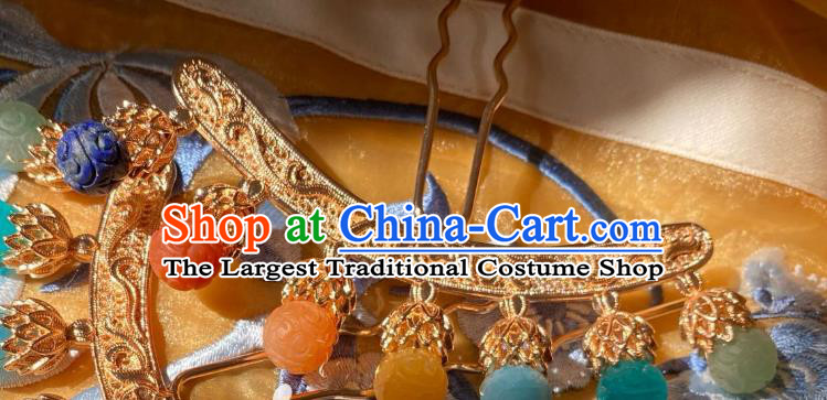China Handmade Colorful Gems Hairpin Traditional Song Dynasty Hair Accessories Ancient Noble Woman Hair Stick