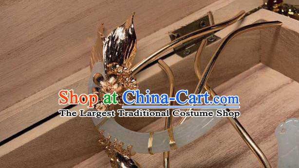 China Handmade Jade Moon Hairpin Traditional Song Dynasty Hair Accessories Ancient Princess Golden Tassel Hair Stick