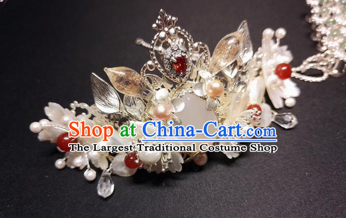 China Handmade Shell Flowers Hairpin Traditional Ming Dynasty Hair Accessories Ancient Princess Hair Crown