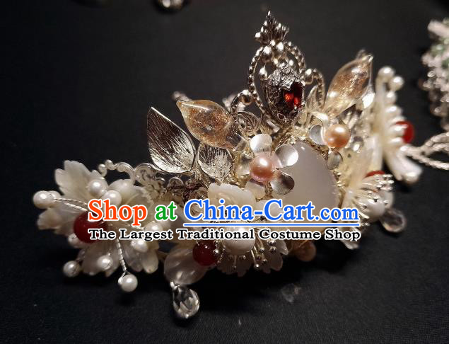 China Handmade Shell Flowers Hairpin Traditional Ming Dynasty Hair Accessories Ancient Princess Hair Crown