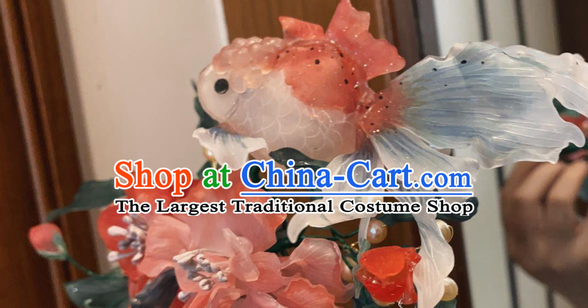 China Handmade Red Goldfish Hairpin Traditional Ming Dynasty Hair Accessories Ancient Princess Hair Crown