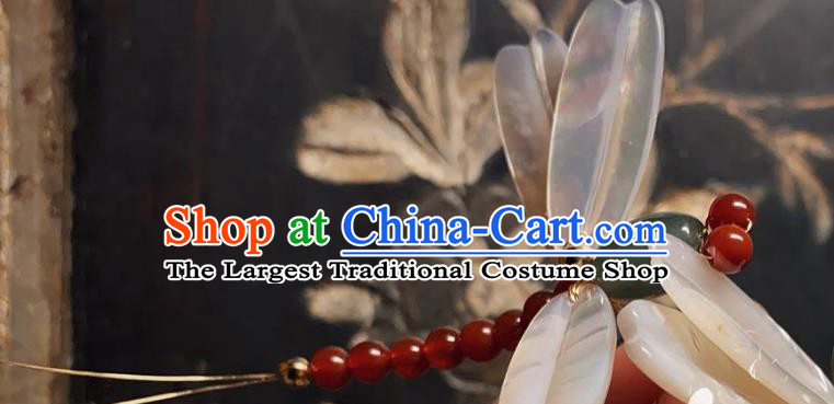 China Handmade Shell Dragonfly Hairpin Traditional Ming Dynasty Hair Accessories Ancient Princess Jadeite Hair Stick