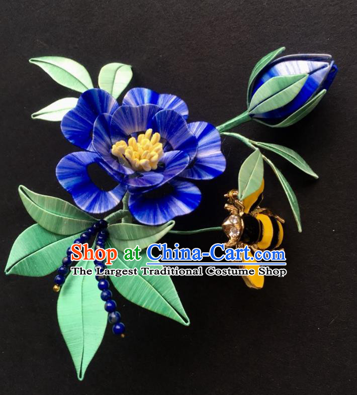 China Handmade Blue Flower Hairpin Traditional Qing Dynasty Hair Accessories Ancient Palace Lady Hair Stick