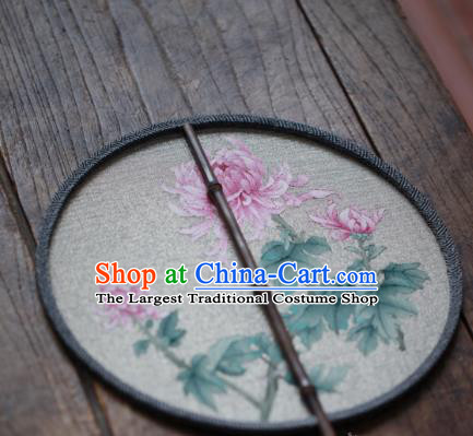 Chinese Handmade Kesi Chrysanthemum Painting Pattern Silk Fan Traditional Hanfu Palace Fan Ancient Princess Circular Fans