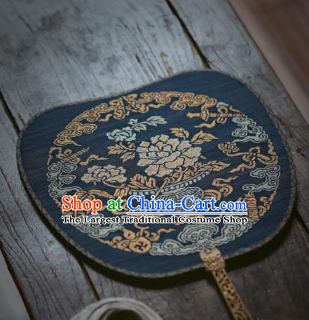 Chinese Handmade Kesi Eight Immortals Painting Pattern Navy Silk Fan Traditional Palace Fan Ancient Hanfu Fans