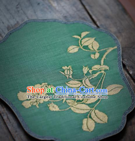 Chinese Ancient Princess Hanfu Fans Handmade Kesi Rose Painting Pattern Green Silk Fan Traditional Palace Fan