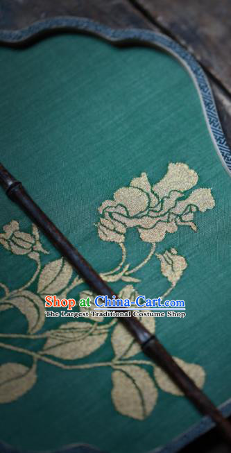 Chinese Ancient Princess Hanfu Fans Handmade Kesi Rose Painting Pattern Green Silk Fan Traditional Palace Fan