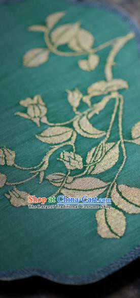 Chinese Ancient Princess Hanfu Fans Handmade Kesi Rose Painting Pattern Green Silk Fan Traditional Palace Fan