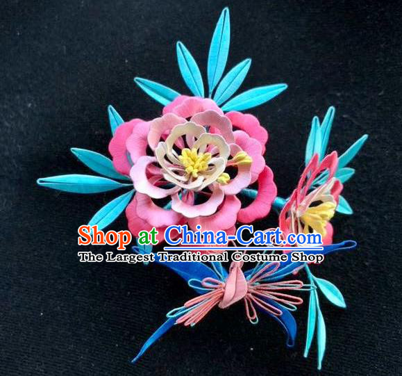 China Handmade Silk Peony Butterfly Hairpin Traditional Hanfu Hair Accessories Ancient Court Lady Hair Stick